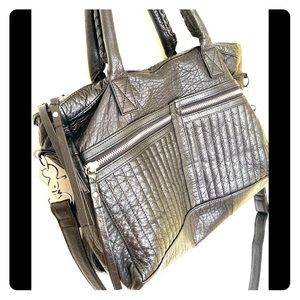 Day & Mood Black Shimmer Leather Crossbody Satchel